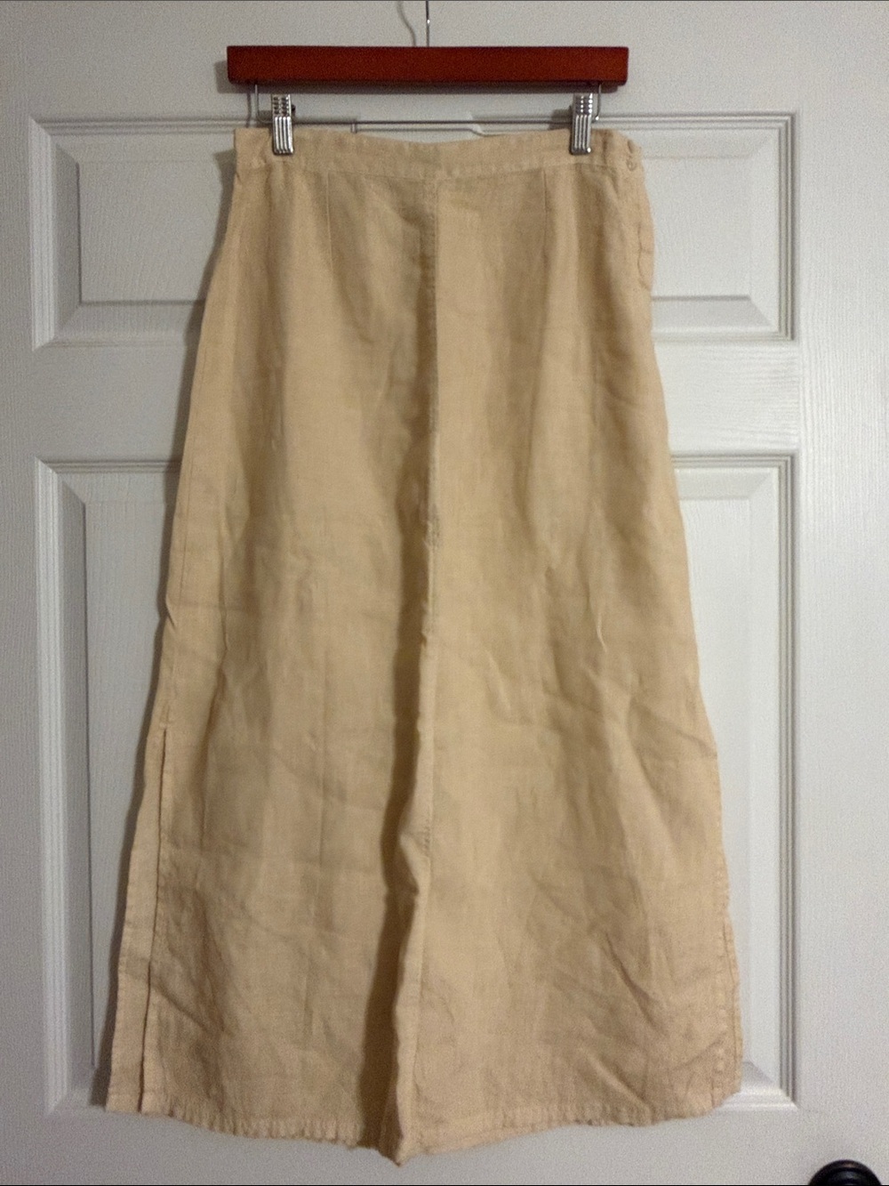 Vintage Island Republic Beige Linen Maxi Skirt Side Slit Size M
